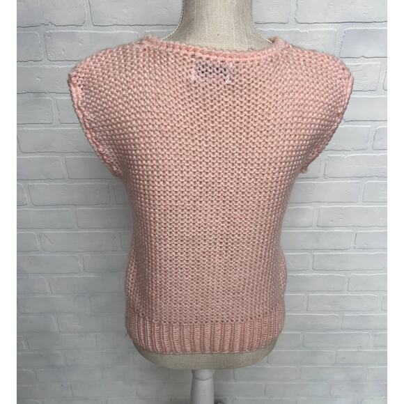 Windcrest Vintage 80s Light Pink Hand Knit Chunky Preppy Sweater Vest -sz M - Picture 2 of 5